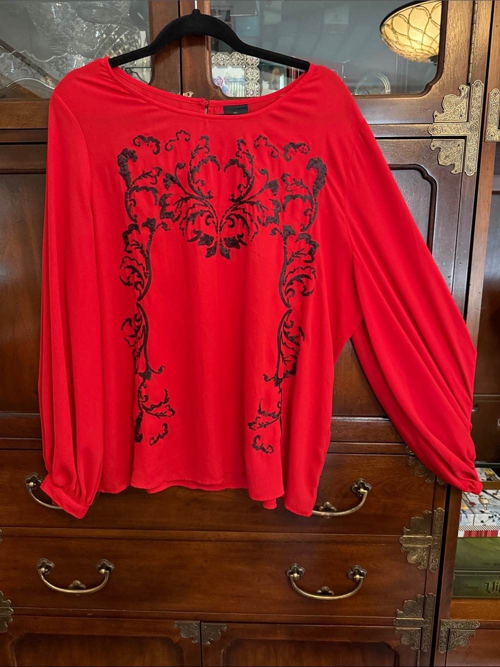 Worthington Red Long-Sleeve Embellished Blouse